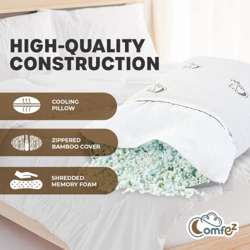 Comfez Shredded Memory Foam Pillow - Zippered Cooling Bamboo Cover - Adjustable Thickness For Back, Side & Stomach Sleepers (Toddler/Travel Size 13X18) 1 Pack #TOP2