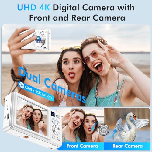 Foto de Cámara digital 4K, cámara de enfoque automático de 64 MP con doble lente, zoom digital 16X, cámara compacta de disparo de punto de viaje para adolescentes principiantes, antivibración, 2 baterías (imagen 5)