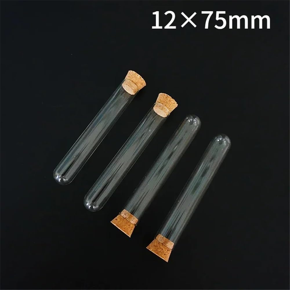 probówki z przezroczystego szkła, Szklane probówki z korkami, 12 x 75 mm, opakowanie 48 sztuk