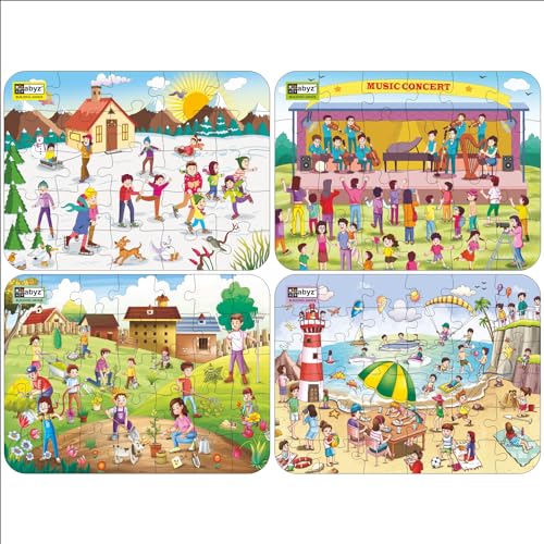 Image of ABYZ Wooden Jigsaw Music Concert, Ice Skating, Gardening, Beach Puzzles 120pcs for Kids of Age 3-5 Years, Set of 4