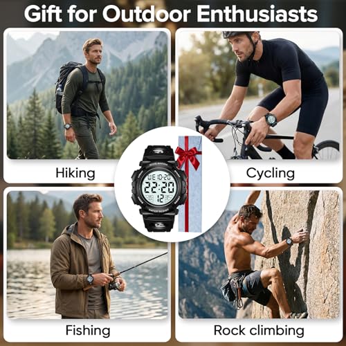 Miniatura 6 de Civo Relojes De Pulsera Digitales Deportivo: Militares Grandes Números Prueba 50m Impermeable Reloj - Negro Casual Para Hombres Goma Alarma Diaria Dígitos Y Timbre Cada Hora