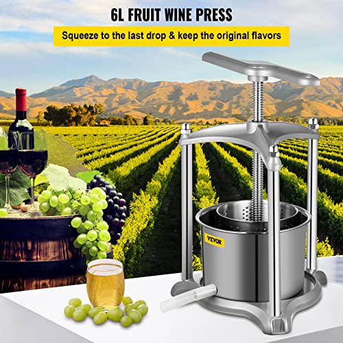 Vevor Fruit Wine Press, 1.6Gal Wine Press, 6L Fruit Cider Grinder W/Dual Stainless Steel Barrels, Manual Press Machine With Triangular Structure & T-Handle, For Cider Tincture Cheese Herb Vegetables #TOP1