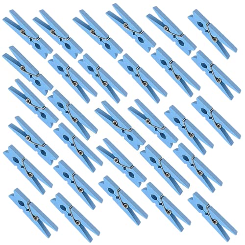 Blue Natural Wooden Clothes Pins for Baby Shower Game Crafts and Decorations (Set of 30)