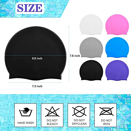 Image of Spanker Unisex Adult Silicone Swim Cap Non-Slip Swimming Cap for Long and Short Hair (Pack of 6), Color May Vary Model- A SSTP