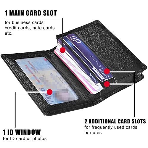 Outrip Genuine Leather Business Card Holder Name Card Case Credit Card Wallet with ID Window RFID Blocking (Black)3