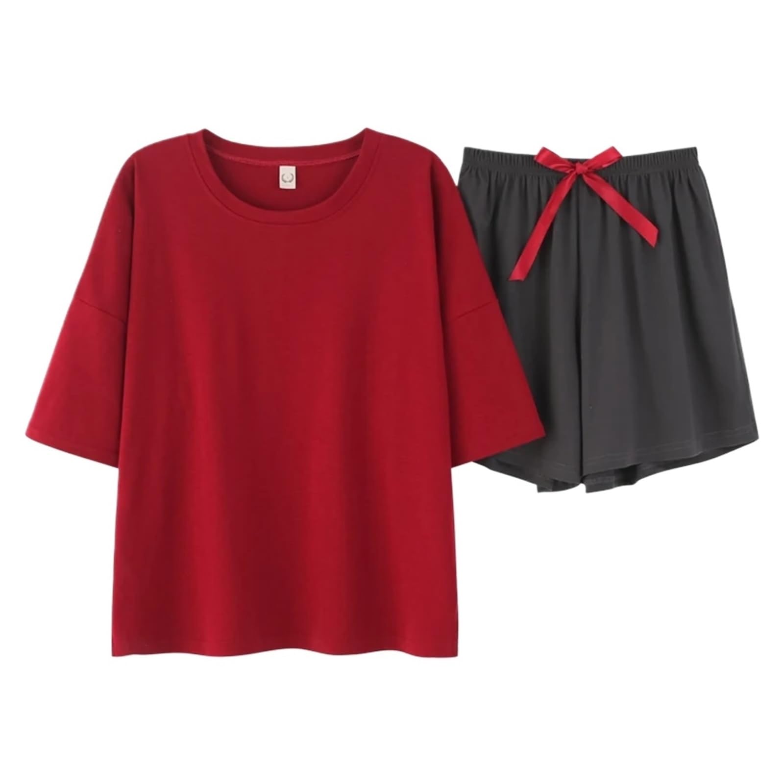 Damen Pyjama Set Einfache Einfarbige Nachtwäsche Junges Mädchen Nachtwäsche Pijamas Mujer Kurzarm Pyjama Anzug Weibliches Kleidungsset für Sommer
