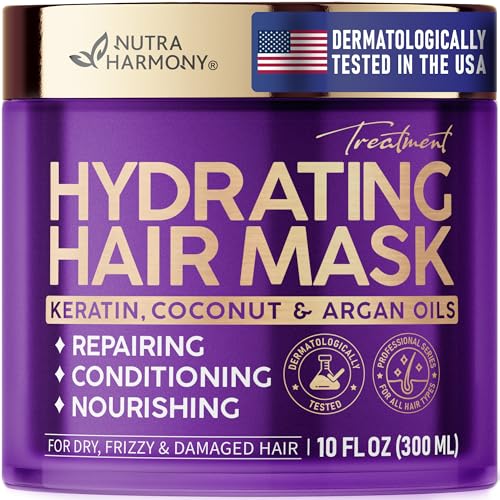 NUTRAHARMONY Hydrating Hair Mask for Dry, Frizzy & Damaged Hair – Deep Conditioning Keratin Treatment with Argan & Coconut Oils, Collagen & Biotin – Repairing, Anti-Frizz Hair Mask for Women