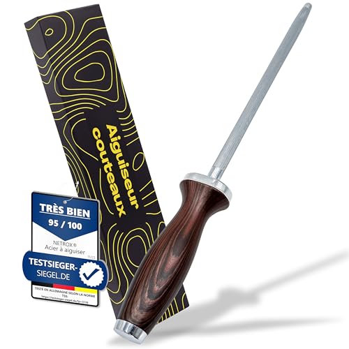 Netrox – Fusil à Aiguiser Professionnel – Aiguiseur de Couteaux Cuisine Haute Qualité – Affûteur Précis pour Couteau Japonais, Pain, Steak – Accessoire Sharpener pour Chef – a Set Couteaux Cuisine