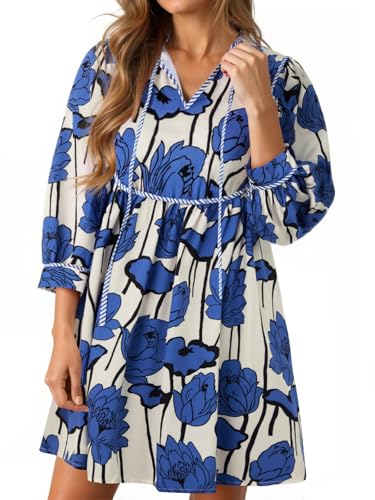 Image of Cicy Bell Womens Floral Mini Dresses 3 /4 Balloon Sleeve V Neck Flowy Babydoll Dress Summer Beach Vacation Boho Outfits