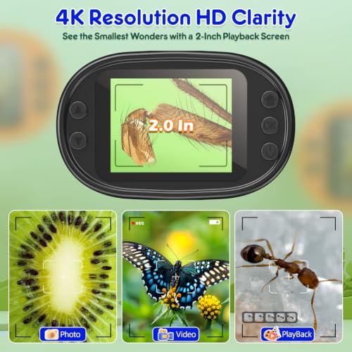 Image of Kids Handheld Digital Microscope Rechargeable: 4K 2.0 inch Screen, 1000X Portable Pocket Scope with Slides Kit & 32G Card - Science STEM Experiment Toy, Educational Gifts for Ages 4-12 (Blue)