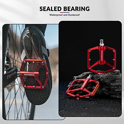 ROCKBROS Pedals Bicycle Pedals with Reflectors, Flat Bike Pedals Made of Aluminum Alloy, Anti-Slip - Image 4