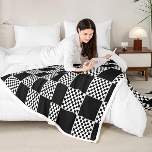 Image of Erosebridal Initial Letter C Sherpa Blanket Pink and White Checkered Fuzzy Plush Throw Cute Monogram Plaid Fleece Blanket for Kids Girls Women,Kawaii Gingham Grids Decor for Bed Couch 40 inchx50 inch