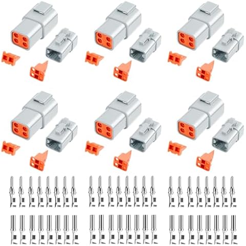72 PCS Deutsch DTP Connector Kit 4 Pin Automotive Waterproof Connectors 6 sets with Size 12 Stamped Contacts Gauge 14-12 AWG Wire Size,25A Cover