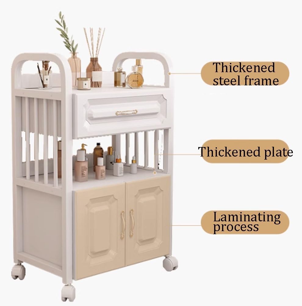 Salon Trolley with Drawers, Barber Cart Storage Cabinet, Movable Beauty Locker, Instrument Shelf, Spa Equipment Three Tiers of Storage Space (Color : Gold-White, Size :