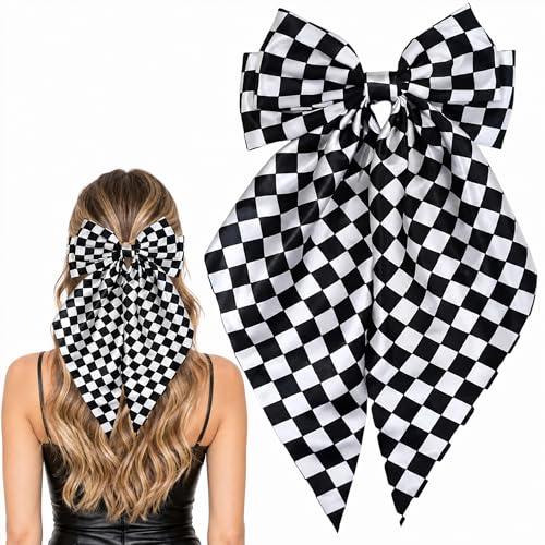 Clip para cabello grande en cuadros blanco y negro miniatura 1