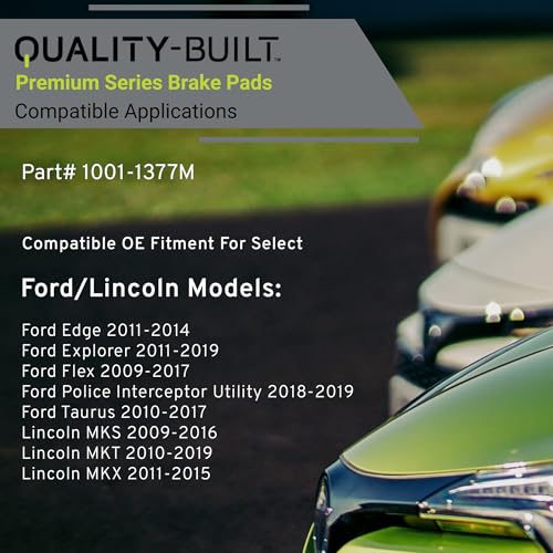 Image of QUALITY-BUILT Rear Semi-Metallic Brake Pads, Premium 1001-1377M, Compatible with 2009-2019 Ford /Lincoln (Edge,Explorer,Flex,MKS,MKT,MKX,Police Interceptor Utility,Taurus)