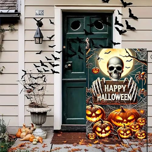 abzdfty Halloween Garden Flag 12x18 Inch Double Sided Pumpkin Skeleton Garden Flag Halloween Decorative Yard Flag for Outside, Patio, Porch and Lawn - image 3