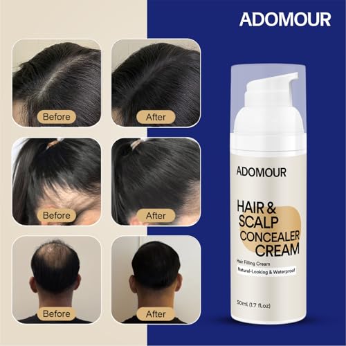 Image of ADOMOUR Hair & Scalp Concealer Cream, 50ml | Covers Grey Roots & Bald Spots Instantly | Sweat Resistant & Stain Proof 24 Hour Formula | Professional & Natural Looking Hair Coverage | For Men & Women (Dark Brown)