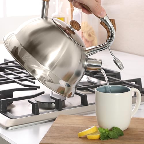 Mr. Coffee Woodmont 2-Quart Stainless Steel Tea Kettle With Wood Handle, Stovetop Whistling Kettle, Durable Fast-Boil Tea Pot by Mr. Coffee - Image 5