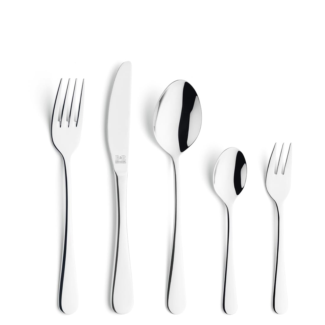 Beckmann & Rommerskirchen Besteck-Set Viva 60-tlg., 18/10 Edelstahl | Hochglanzpoliertes, spülmaschinenfestes Besteck mit weichen Linien, Menümessern, Gabeln, Löffeln und Kaffeelöffeln