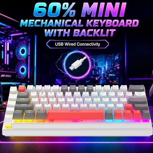 Image of Ant Esports MK1200 V2 Mini 60% Mechanical Gaming Keyboard with Red Switches| 63-Key Compact Wired Keyboard |Rainbow RGB Backlit |26-Key Anti-Ghosting|Double-Shot Keycaps|USB for PC & Laptop