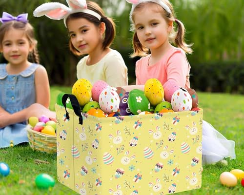 Image of Large Rectangular Easter Baskets Empty Waterproof Boy Toy Box Foldable Kid's Gifts Storage Bin Spring Room Decor(Gift Box Rabbit Egg)
