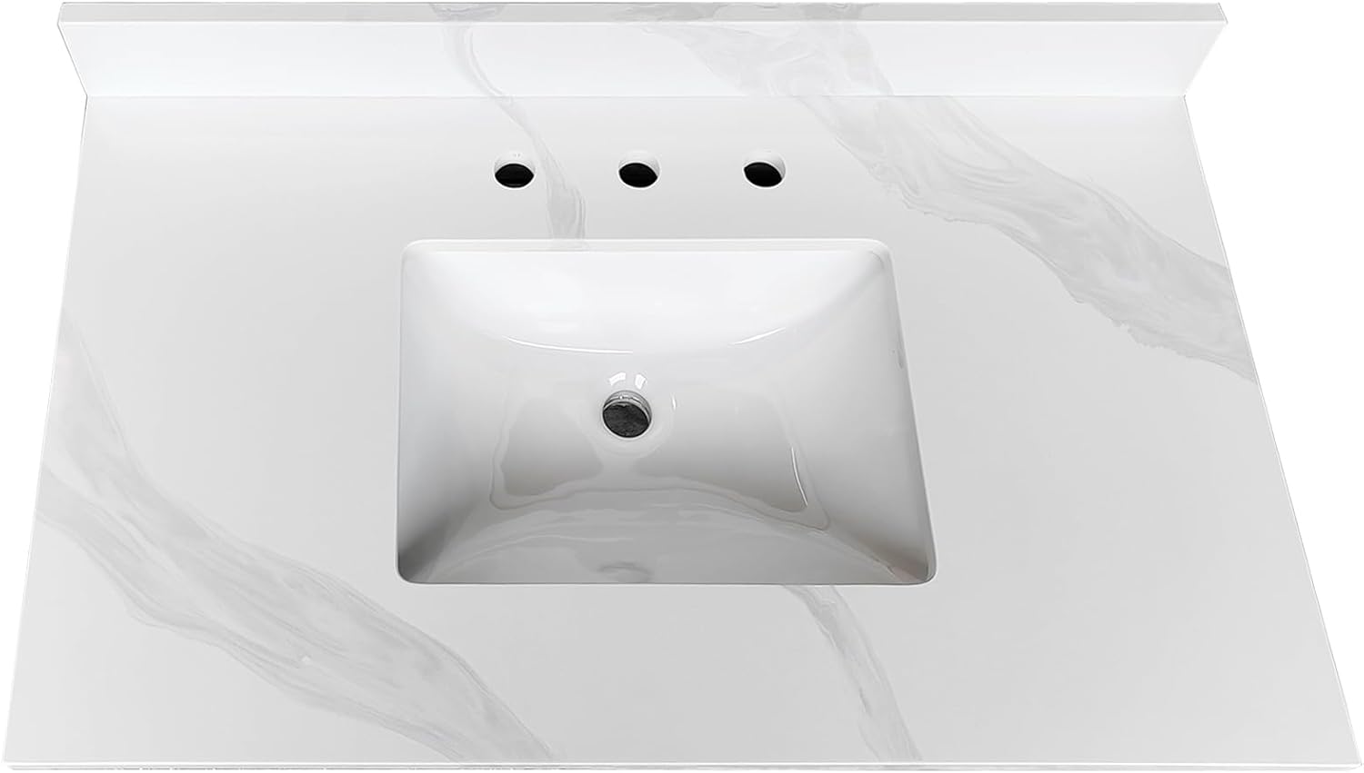 37" Bathroom Vanity Top with Ceramic Undermount Sink & Backsplash,Carrara White Quartz Counter Top, 3 Pre-Drilled Holes Vanity Sink Top