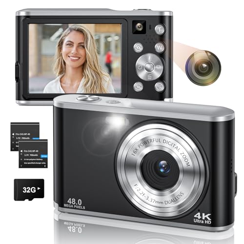 Compact 4K 48MP Dual-Lens Camera with 32GB SD Card