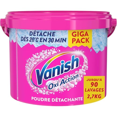Vanish Oxi Action Booster de Lavage - Détachant Textile et Anti-décoloration - Poudre efficace dès 20° - Pot de 2,7 Kg