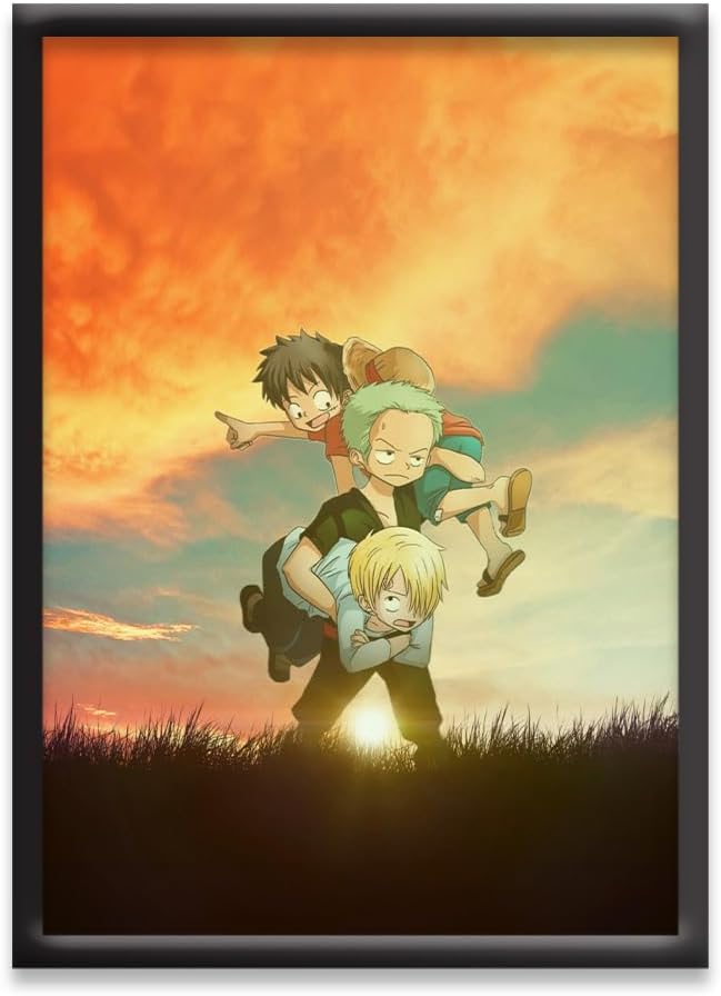 JuroJin Junction | One Piece Anime Frames | Vector Arts & Posters | Luffy Framed Poster (A4 Black Framed, The Monster Trio)
