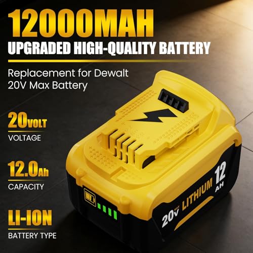 Image of 2Pack 12000mAh DCB206 Replacement for Dewalt 20V Battery and DCB102 Charger