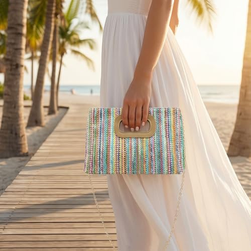 Bolso tipo clutch de paja para mujer miniatura 6