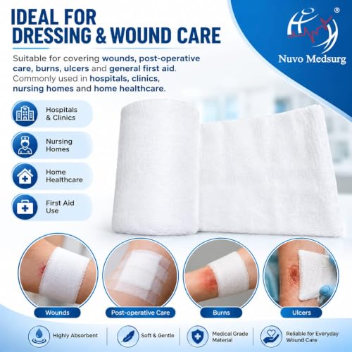 Image of Non-Sterile Gamjee Roll for Dressing & Wound Care, 15cm x 3mtr (Pack of 3) - Absorbent Surgical Cotton Pad, Medical Grade Material for First Aid, Hospital & Clinical Use