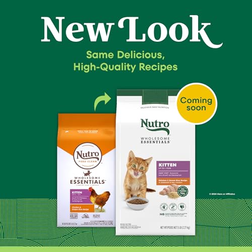 Image of Nutro Wholesome Essentials Natural Dry Cat Food, Dry Kitten Food Chicken & Brown Rice Kibble Formula, 5 lb. Bag (Pack of 3)