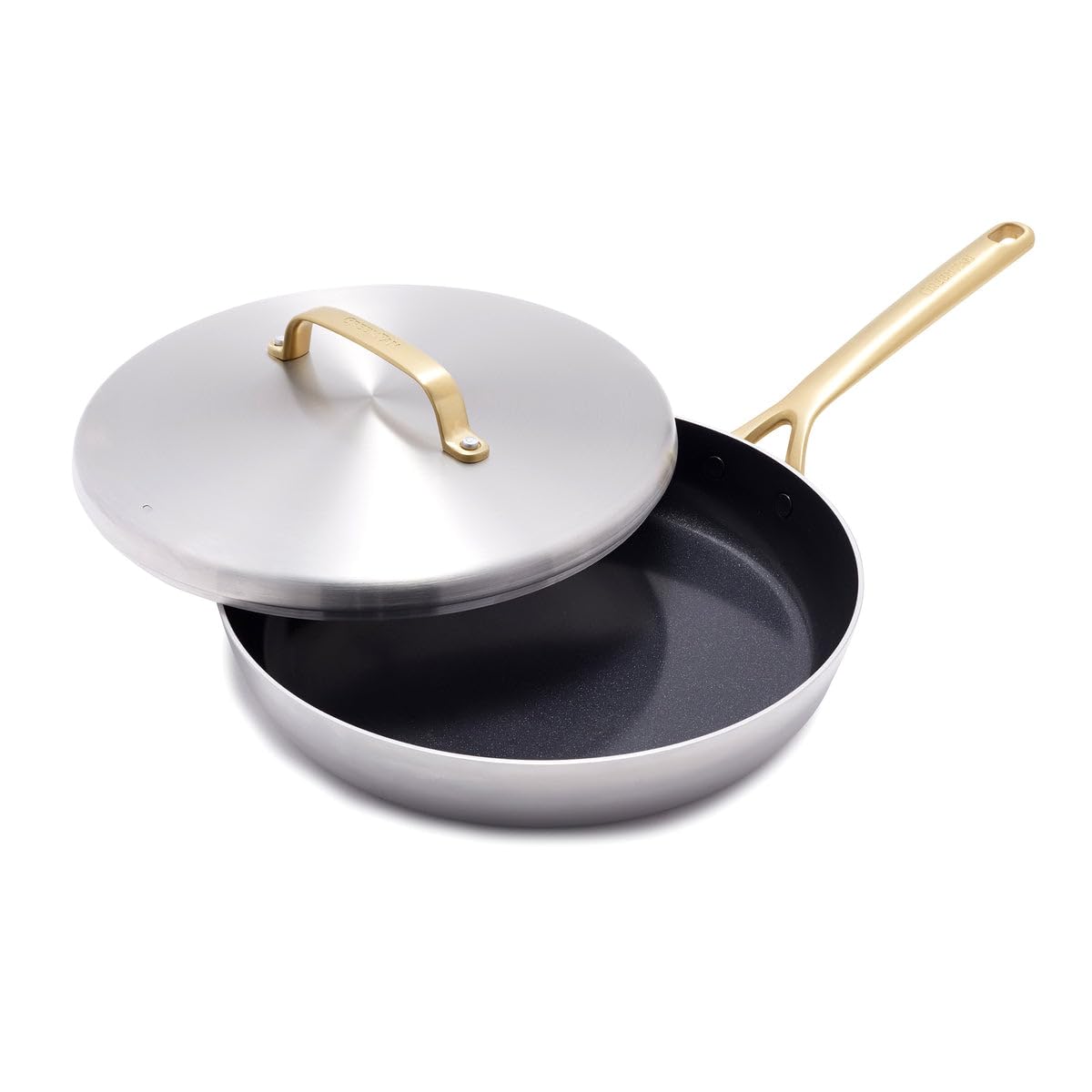 GP5 5-Ply Stainless Steel 12 Frying Pan Skillet with Lid Healthy Ceramic Nonstick PFAS-Free Induction Suitable Gold-Tone Handles