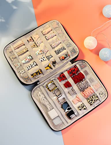 Wearlizer Watch Band Case Storage Hold 35 Straps Portable Organizer Bag Compatible with Apple Band, Pin, Headset and Other Accessories-Gray/Pink/Leopard