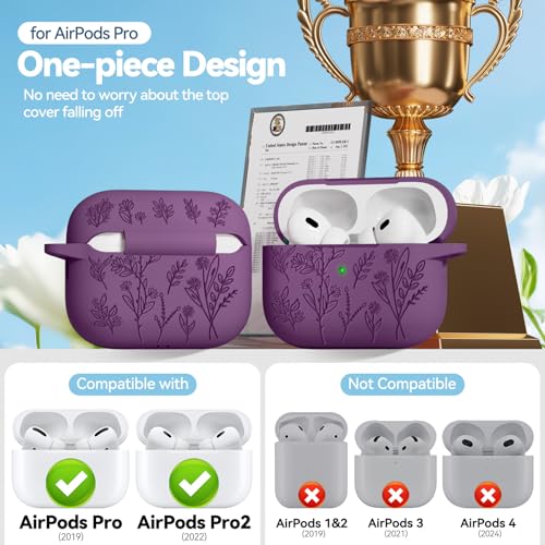 Image of for AirPods Pro 2 Case, Ekoonpft Silicone AirPod Pro Cases with 3-in-1 Cleaning Kit & Keychain, Flower Engraved Cover for Apple AirPods Pro 2nd /1st Generation, Shockproof & Anti-Scratch