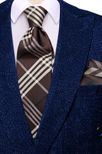 Image of Hi-Tie Men's Tie Lapel Pin Set Pocket Square Cufflinks Formal Woven Silk Tie Sets Wedding Party
