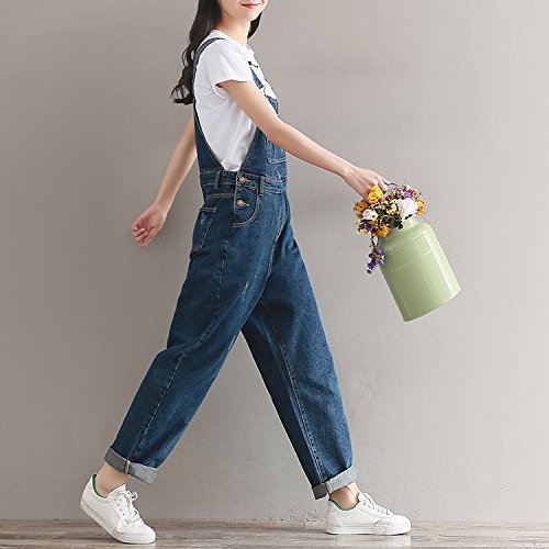 SOUGAO Macacão jeans feminino clássico com alças ajustáveis e bolsos, Azul, XXG