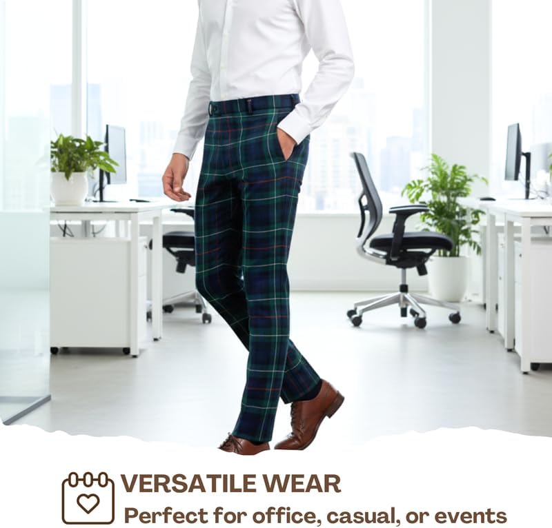 Tailored fit Pants for Men - Scottish Tartans - Expandable Waist Band - Comfortable Chinos Golf Trousers