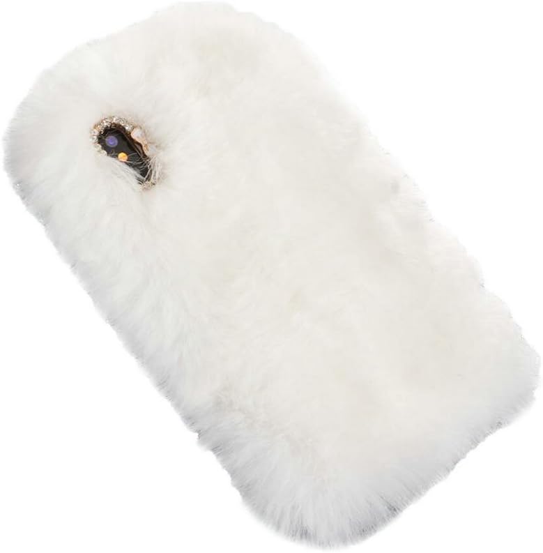iPhone X Case, Shinymore iPhone x Girls Fur Case Bling Diamond Luxury Winter Soft Warm Faux Bunny Hair Fur Fuzzy Plush Crystal Cute Protective Back Cover for iPhone X (White)