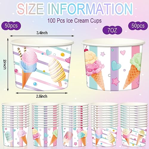 Meanplan 100 Pcs Ice Cream Cups Disposable 7 Oz Paper Ice Cream Bowls Treat Disposable Dessert Soup Cups For Hot Or Cold Food Sundae Yogurt Snack Party Supplies #TOP1