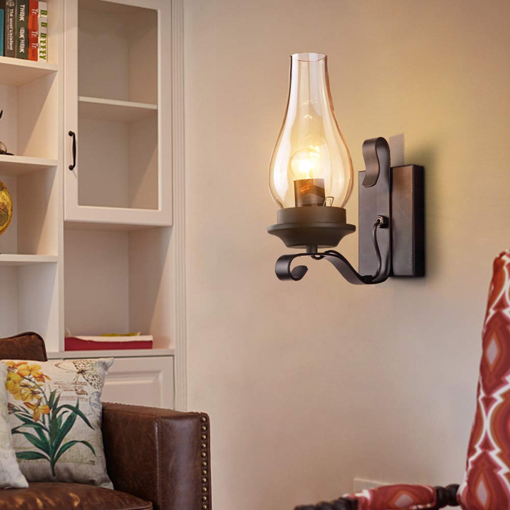 Lampada Da Parete Retrò Applique Parete Industriale Ferro E27 Paralume Vetro Lampada A Muro Semplice Ristorante Casa Bar Camera Letto Comodino Corridoio Illuminazione A Parete Decorativa Interni,F