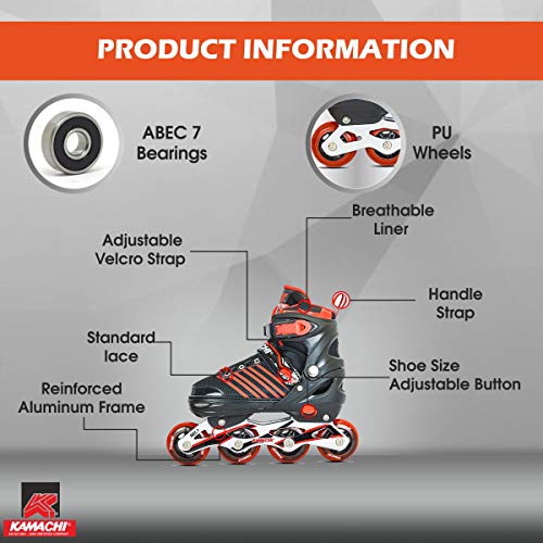 Image of Kamachi K-1006 Adjustable Aluminium Body Inline Skates (Red, Medium)
