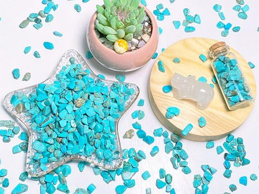 Image of YATOJUZI Turquoise 1LB Aquarium Gravel Rocks Bulk Wholesale Tumbled Crystals Stones Chips Crushed Reiki Energy Balancing Gemstones for Planters Vase Filler Fountain Fish Tank Potted Decor
