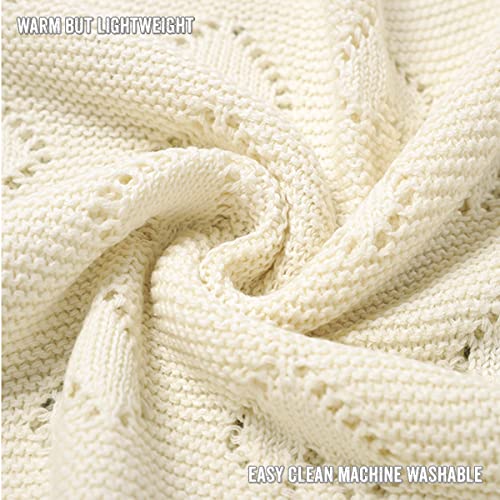 Image of Heirloom Knit Heart Receiving Unisex Blanket for Boys and Girls - 100% Luxury Cotton Baby Blanket - Soft Warm Swaddle Receiving Blanket for Newborns Infants & Toddlers (Ivory)