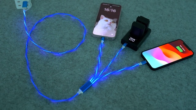 Image of Opluz USB C Cable, Colorful Gradual Light up Multi Charging Cable 3 in 1 Type C Charger Fast Charging 60W Led USB Type C Cord Compatible with iPhone 17 /16 /15 /14 /13 /12 /11, Galaxy,pad,Pixel 4FT - Blue