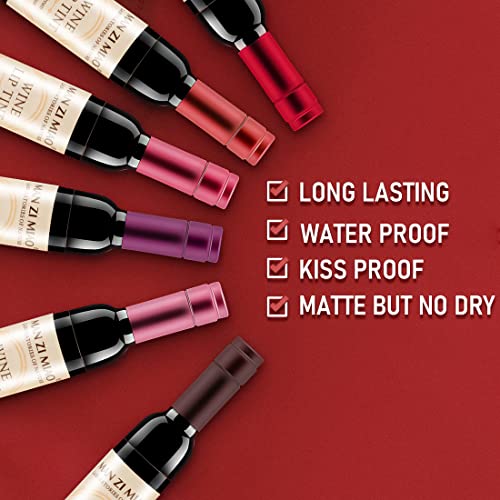 SOVONCARE MANZIMIAO 6 Colors Matte Liquid Lipstick, Wine Lip Tint Waterproof Natural Long Lasting Lip Gloss Mini Make Up Lip Sticks Wine Bottle - Thumbnail 3