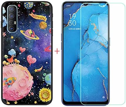 Case for Oppo Reno 3 Cover + Screen Protector Tempered Glass Protective Film - YZKJ Flexible Soft Gel TPU Silicone Protection Case for Oppo Reno 3 (6,4") - LLM38
