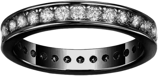 ENDLESSNESS & ETERNITY Black Full Eternity Simulated Diamond Stackable Wedding Band CZ for Women